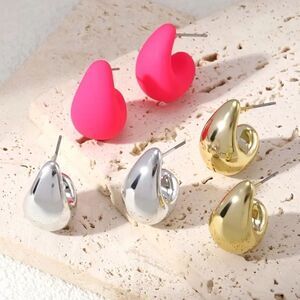 ✨🆕✨ Elegant Punk Boho Water Drop Stud Earrings in Pink, Gold, Silver ✨3 Pairs✨